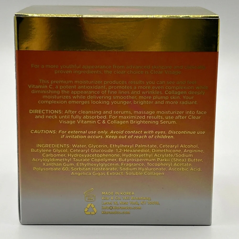 Clear Visage Vitamin C Collagen Brightening Day Cream 1.69oz Moisturizer NEW‎